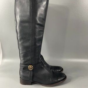 Tory Burch Bristol Riding Boots, Black Leather, Size 7.5 M